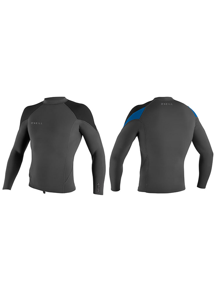 O'Neill Reactor 2 Long Sleeve 1.5mm Wetsuit Neoprene Top - Black Grey Blue O'Neill Reactor 2 Long Sleeve 1.5mm Wetsuit Neoprene Top - Black Grey Blue