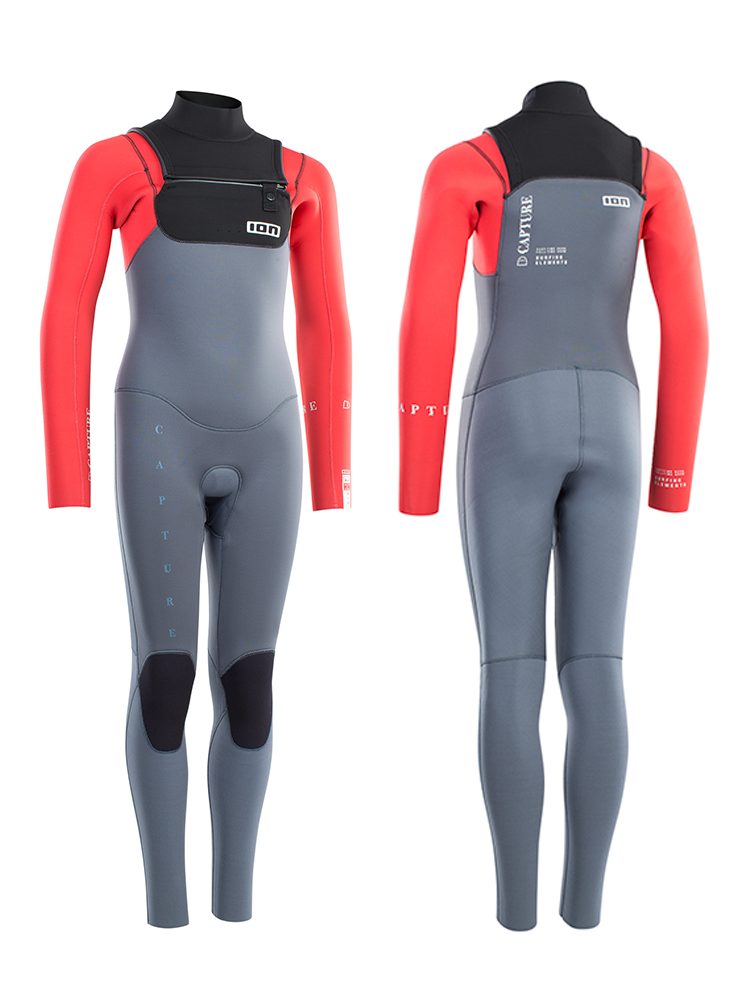 48212-4617 48212-4617 ION Capture Junior 5/4mm Front Zip Wetsuit- Steel Blue/ Red/ Black - Image 1