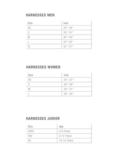 Ion Harnesses Size Chart