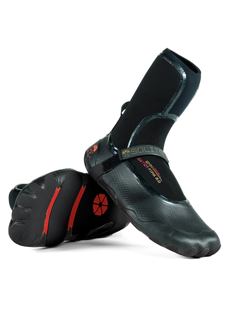 Solite 8mm Custom Fire 2.0 Mouldable Wetsuit Boots With Strap and Socks - Black/Red Solite 8mm Custom Fire 2.0 Mouldable Wetsuit Boots With Strap and Socks - Black/Red